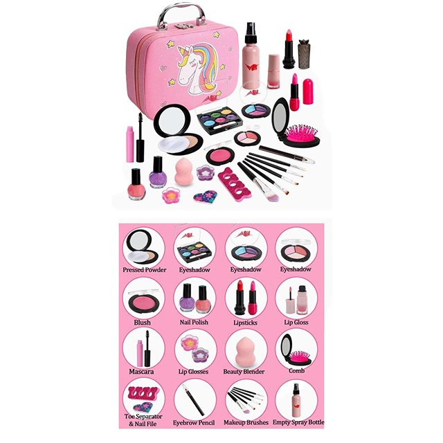 Kids Non-Toxic Unicorn Makeup Set – 20+ Piece Cosmetic Kit with Carry Case