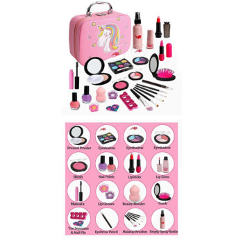Kids Non Toxic Unicorn Makeup Set 20plus Piece Cosmetic Kit with Carry Case