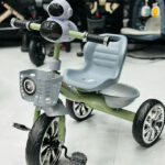 Kids Tricycle with Robot Headlight and Basket Stylish Sturdy and Fun Ride Orange strip