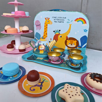 Kids Afternoon Tea Party Set Pretend Play with Teapot Cups & Treats
