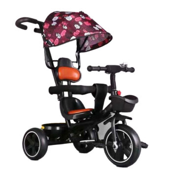 Kids Tricycle with Canopy & Safety Harness – Push Handle, Storage & Comfortable Seat